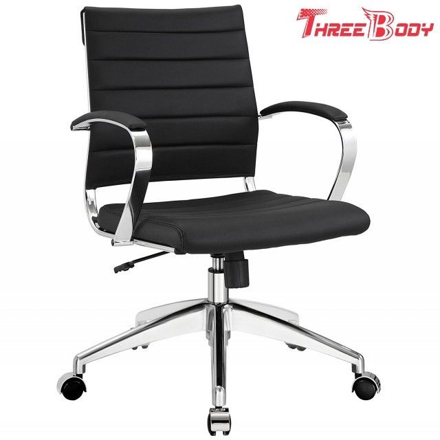 Mid Back Executive Office Chair , Comfortable Black Leather Office Chair
