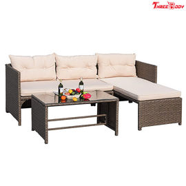 Cina 3 Potongan Rotan Sectional Outdoor Lounge Sofa Set Izin UV Tahan pabrik