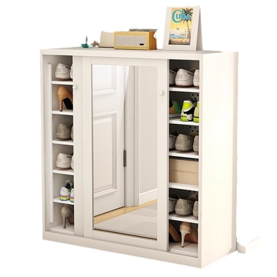 Large-Capacity Steel Shoe Storage Cabinet With Mirror Sliding Door For Home Entrance, Home Exterior Door, Elevator Aisle