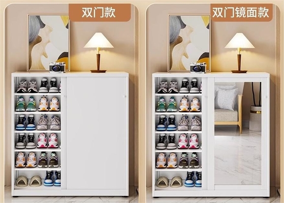 Large-Capacity Steel Shoe Storage Cabinet With Mirror Sliding Door For Home Entrance, Home Exterior Door, Elevator Aisle