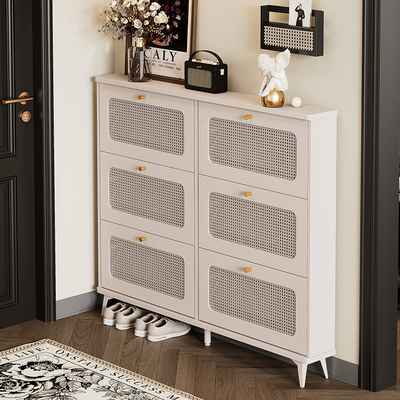 Popular Simple Ultra-Thin Tipping Bucket Rattan Shoe Storage Cabinet For Home Entrance, Exterior Door, Elevator Aisle