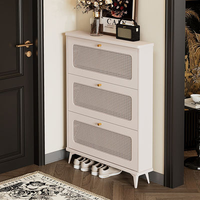 Popular Simple Ultra-Thin Tipping Bucket Rattan Shoe Storage Cabinet Untuk pintu masuk rumah, pintu luar, lorong lift